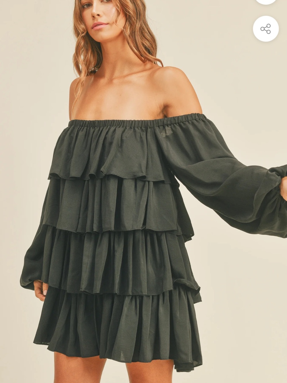 Mable small black moana neck ruffled tiered long sleeve mini dress. - Picture 8 of 12